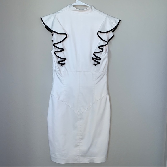 White Ruffle Keyhole Eva  Work Office Midi Dress - Picture 5 of 13